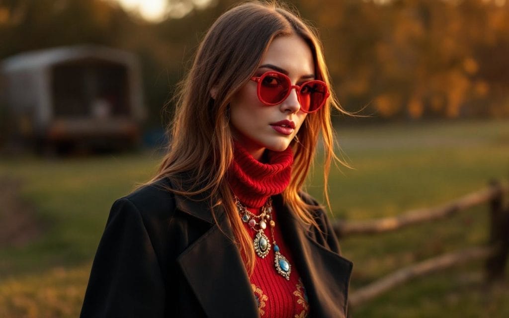 une-tenue-elegante-avec-des-accessoires-colores-mettant-en-valeur-des-teintes-vives-dans-un-environnement-exterieur-baigne-par-une-douce-lumiere-de-coucher-de-soleil