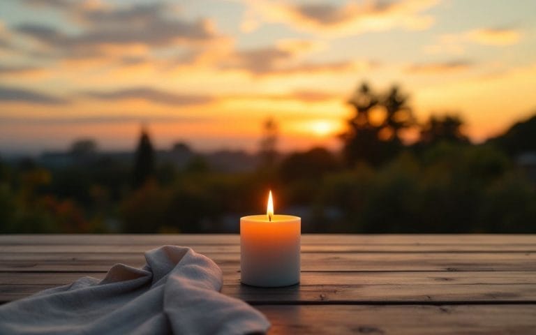 une-bougie-sur-une-terrasse-au-coucher-du-soleil-creant-une-ambiance-chaleureuse-avec-des-teintes-dorees-et-orange-dans-le-ciel