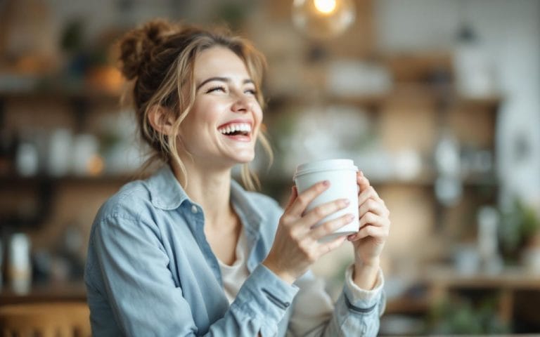 une-personne-riant-joyeusement-tout-en-tenant-un-mug-de-cafe-dans-un-cadre-confortable-de-cafe-avec-une-ambiance-chaleureuse